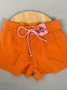 Roxy Womens Small Hawaiian Sunset Orange Cotton Beach Shorts NWT Drawstring